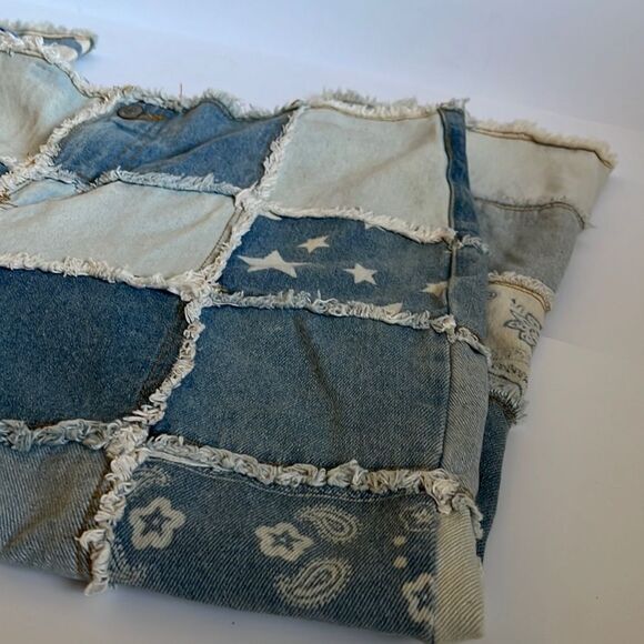 No Boundaries Y2k Patchwork Jeans Crop Raw Edge Waist Hemline Junior 15 - Picture 9 of 16